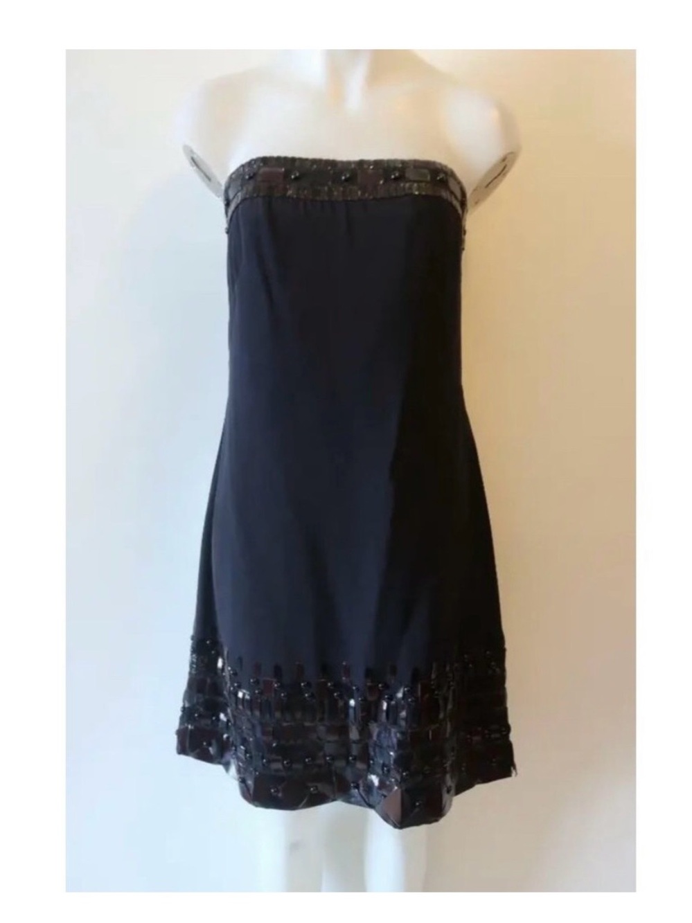 Badgley Mischka Black Strapless Sequin-Trim Cocktail Dress